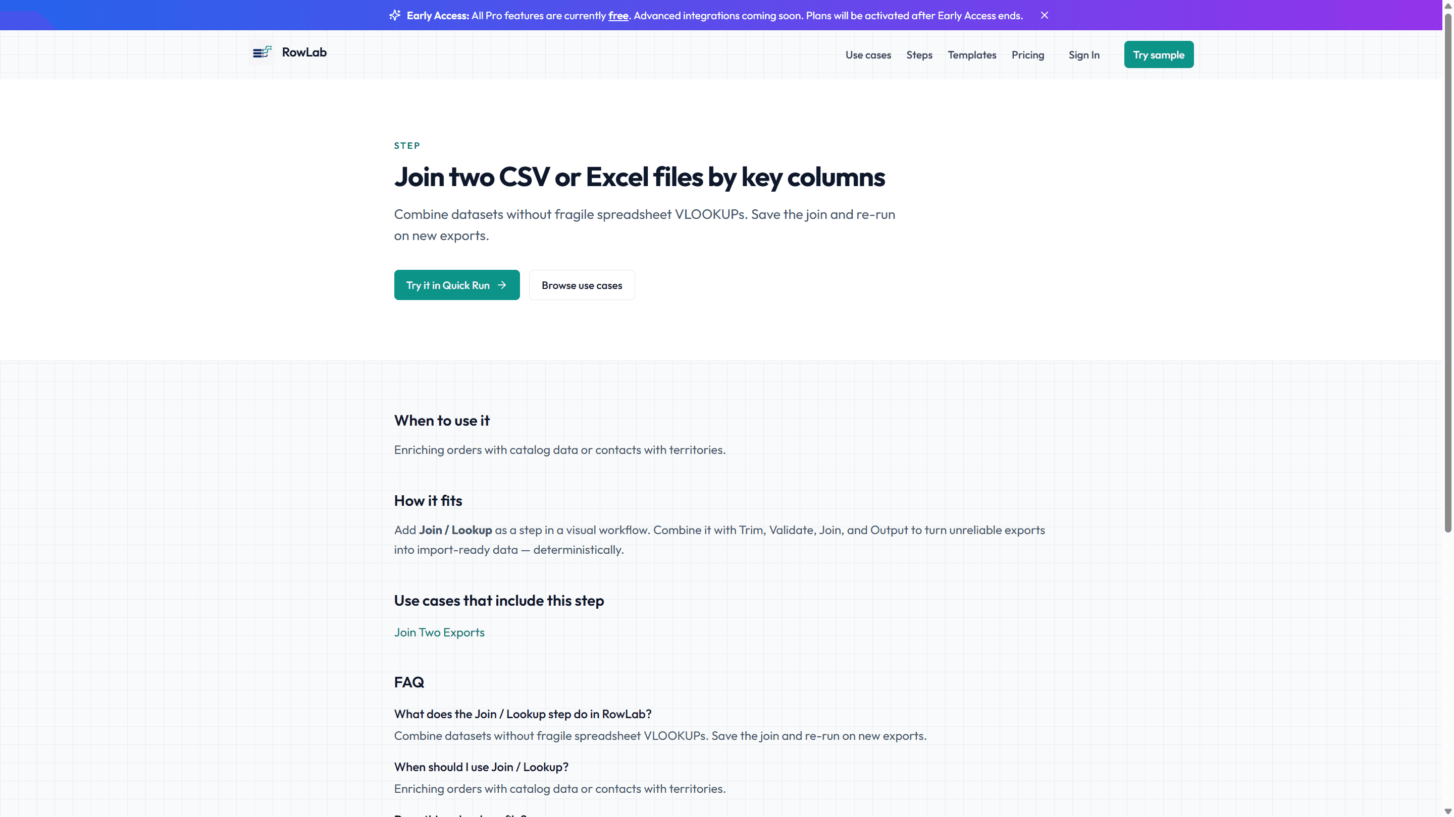 RowLab Join / Lookup step for combining CSV or Excel files by key columns